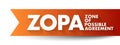 ZOPA Zone Of Possible Agreement - bargaining range in an area where two or more negotiating parties may find common ground,