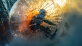 Zorbing extreme sports photography, side close-up background