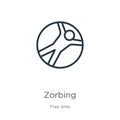 Zorbing icon. Thin linear zorbing outline icon isolated on white background from free time collection. Line vector zorbing sign,