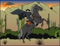 Zorro riding in the desert