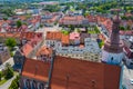 ZORY, POLAND - JUNE 04, 2020: Aerial view of central square in Zory. Upper Silesia. Poland