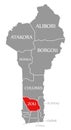 Zou red highlighted in map of Benin