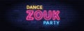 Zouk dance party colorful neon banner