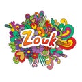 Zouk Zen Tangle. Doodle flowers and text for the dancing.