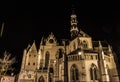 Zoutleeuw, Flanders Belgium - View over the facades of the Saint Leonardus Church at night at the Old market square