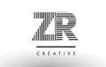 ZR Z R Black and White Lines Letter Logo Design.