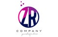 ZR Z R Circle Letter Logo Design with Purple Dots Bubbles