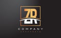 ZR Z R Golden Letter Logo Design with Gold Square and Swoosh.