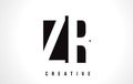 ZR Z R White Letter Logo Design with Black Square.