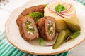 Zrazy cutlets with minced meat with pickled cucumber and eggs