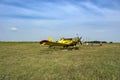 Old plane in the green field. Zrenjanin, Ecka, Serbia.