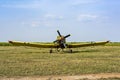 Old plane in the green field. Zrenjanin, Ecka, Serbia.