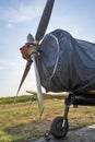 Vertical closeup of the old plane propeller. Zrenjanin, Ecka, Serbia.