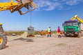 Vibration plate machine hang on excavator`s front bucket