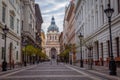 Zrinyi utca street and Saint Stephens Basilica in central Budapest, Hungary Royalty Free Stock Photo