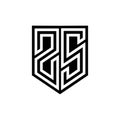 ZS Logo monogram shield geometric white line inside black shield color design
