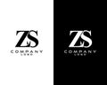 ZS, SZ letter logo design black and white color vector for business and company