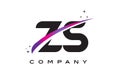ZS Z S Black Letter Logo Design with Purple Magenta Swoosh