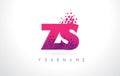 ZS Z S Letter Logo with Pink Purple Color and Particles Dots Design.