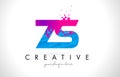 ZS Z S Letter Logo with Shattered Broken Blue Pink Texture Design Vector.