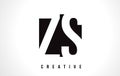 ZS Z S White Letter Logo Design with Black Square.