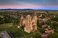 Zsambek, Hungary - Aerial view of the beautiful Premontre Monastery ruin church of Zsambek Schambeck with cemetery