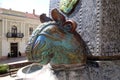 Zsolnay manufactured sculptures on a fountain in the main square in Pecs Hungary