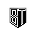 ZT Logo monogram shield geometric white line inside black shield color design