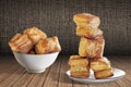 Bunch Of Freshly Baked Zuzu Square Sesame Puff Croissant Pastry Set On Rustic Bamboo Place Mat Royalty Free Stock Photo