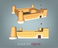 Zubarah Fort in Qatar. 3D style historic sight showplace Vector 3D landmark of Qatar famous landscape.