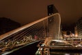 Zubizuri bridge by night in Bilbao