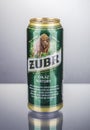 Zubr lager beer isolated on gradient background.