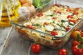 Zucchini baked i with chicken, cherry tomatoes and herbs Royalty Free Stock Photo