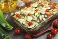 Zucchini baked i with chicken, cherry tomatoes and herbs Royalty Free Stock Photo