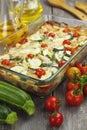 Zucchini baked i with chicken, cherry tomatoes and herbs Royalty Free Stock Photo