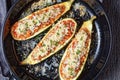 Zucchini boats with ground meat, top view Royalty Free Stock Photo