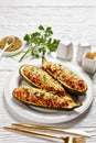 Zucchini boats with ground meat, top view Royalty Free Stock Photo