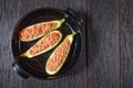 Zucchini boats with ground meat, top view Royalty Free Stock Photo