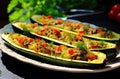 zucchini boats with meat and tomatoes. Royalty Free Stock Photo