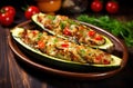 zucchini boats with meat and tomatoes. Royalty Free Stock Photo