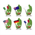 Zucchini cartoon character bring the flags of various countries