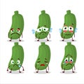 Zucchini cartoon in character with sad expression