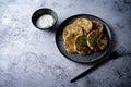 Zucchini dill parsley fritters with Greek Yogurt Sauce Royalty Free Stock Photo