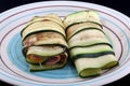 Zucchini filled with ham and cheese as healthy snack