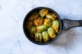 Zucchini Flowers Stuffed with Rice Pilaf for Dolma / Turkish Food in Pan Royalty Free Stock Photo