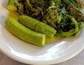 Zucchini and herbs salad with olive oil, healthy Mediterranean vegan food