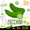Zucchini icon label fresh organic vegetable, vegetables nuts herbs spice condiment color graphic design vegan food.