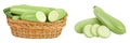 zucchini or marrow in a wicker basket isolated on white background with full depth of field Royalty Free Stock Photo