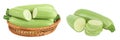 zucchini or marrow in a wicker basket isolated on white background with full depth of field Royalty Free Stock Photo