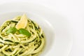 Zucchini noodles with pesto sauce on white background Royalty Free Stock Photo